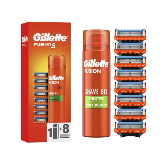 Gillette Fusion náhradní hlavice 8 ks + gel na holení 200 ml